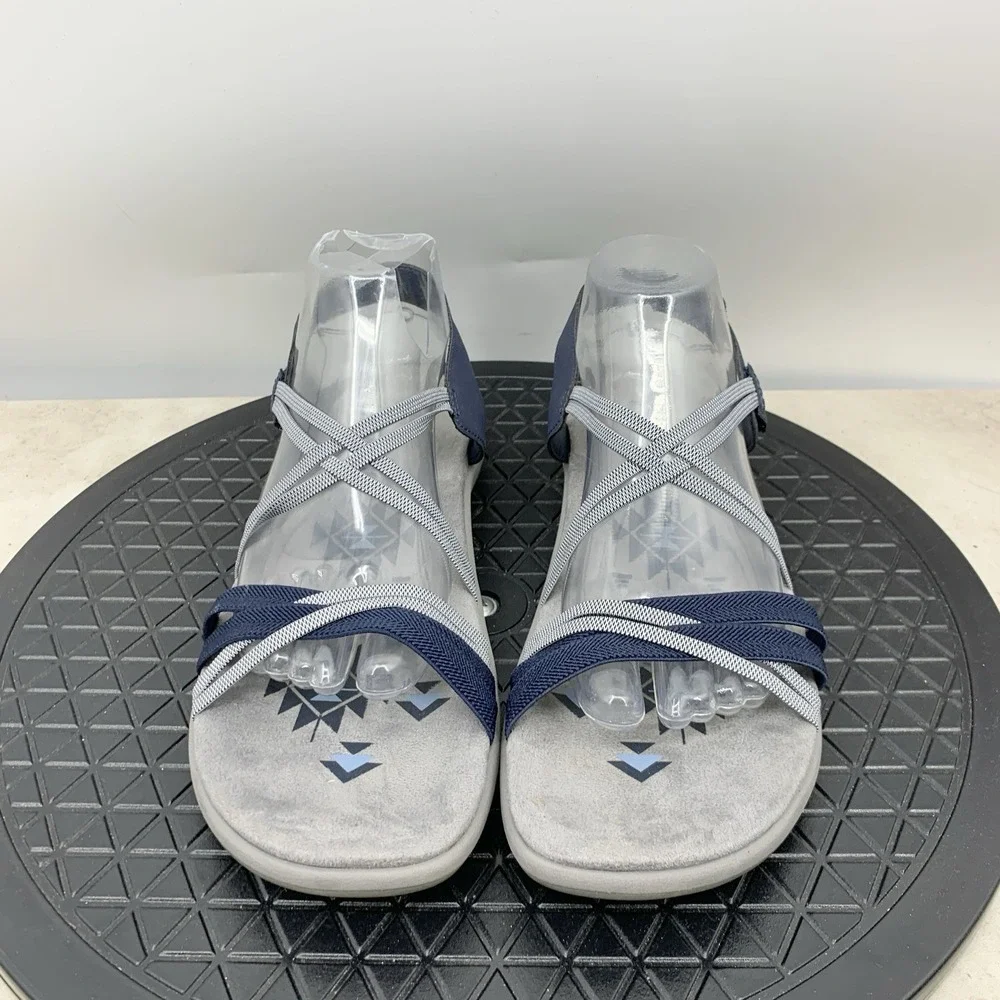Skechers Reggae Sandals Women Size 11 Shoes‎ Blue Gray Stretch Flip Flops Adjust